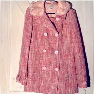 Guess authentic Pink tweed coat with detachable faux fur collar. Size M.